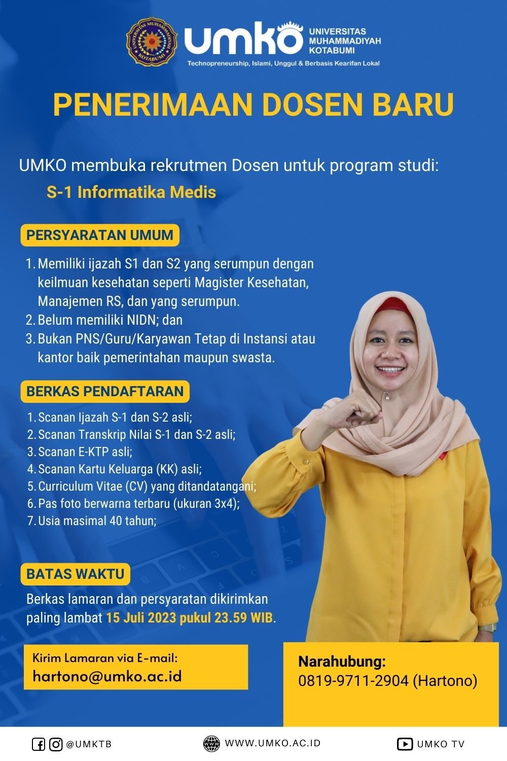 UMKO Buka Lowongan Dosen untuk Program Studi Sistem dan Teknologi Informasi